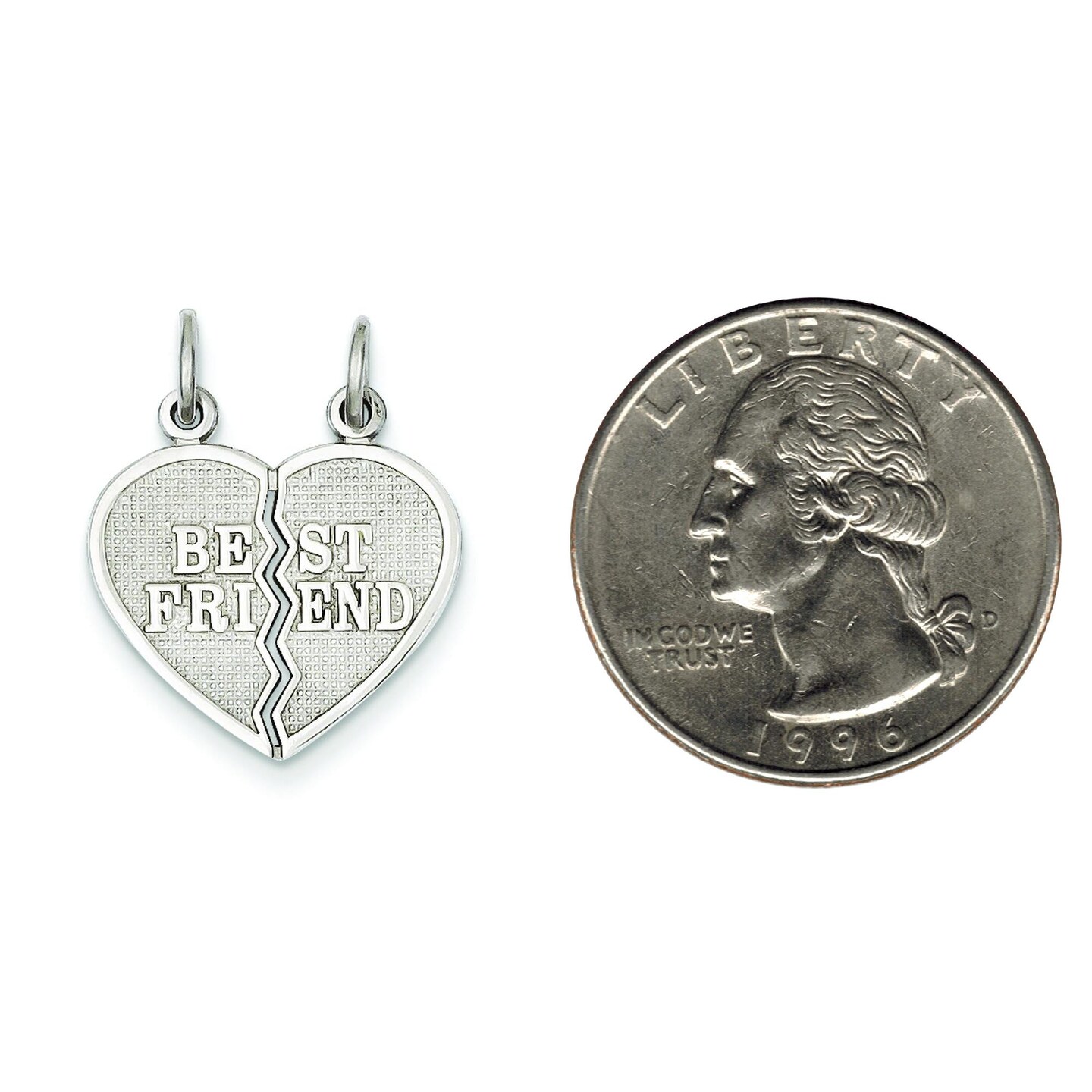 14K White Gold Best Friend Break Apart Heart Charm Jewerly 22mm x 17mm