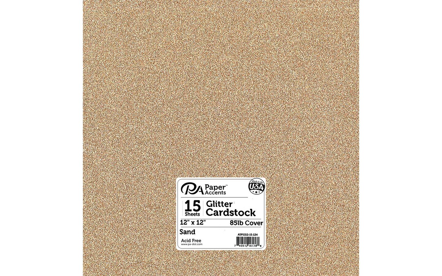 PA Paper Accents Glitter Cardstock 12&#x22; x 12&#x22; Sand, 85lb colored cardstock paper for card making, scrapbooking, printing, quilling and crafts, 15 piece pack