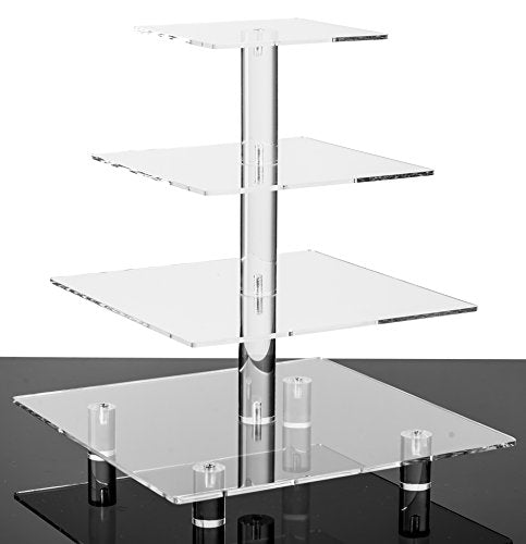 Large 4 Tier Square Acrylic Cupcake Tower Stand for Dessert, Pastry, Serving Platter-Candy Bar Party Décor and Supply(with Rod Feet) (4SF-V2)