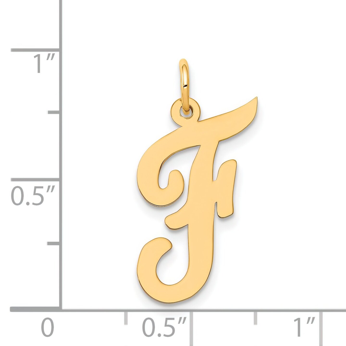 14K Yellow Gold Large Script Initial Letter F Charm Jewerly 22mm x 12mm