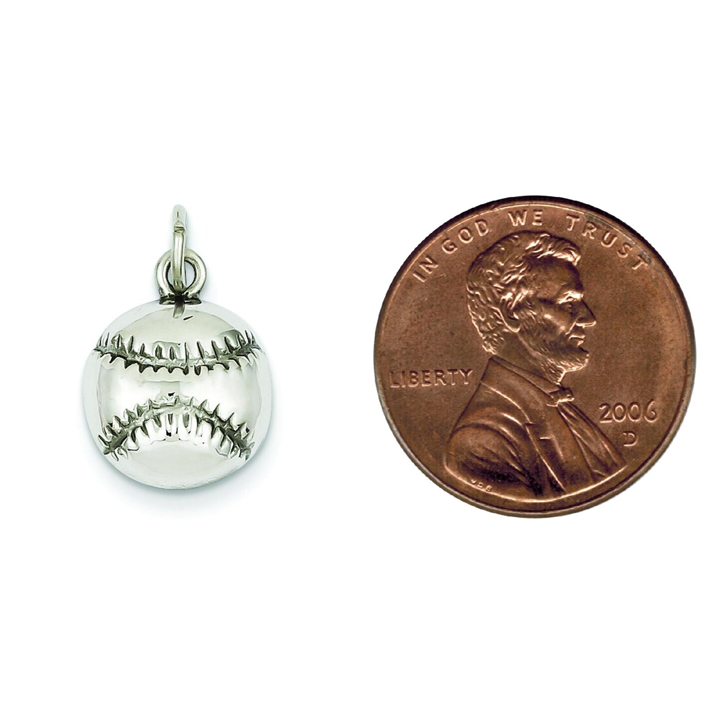 14K White Gold Baseball Charm Sports Pendant Jewelry 20mm x 11mm