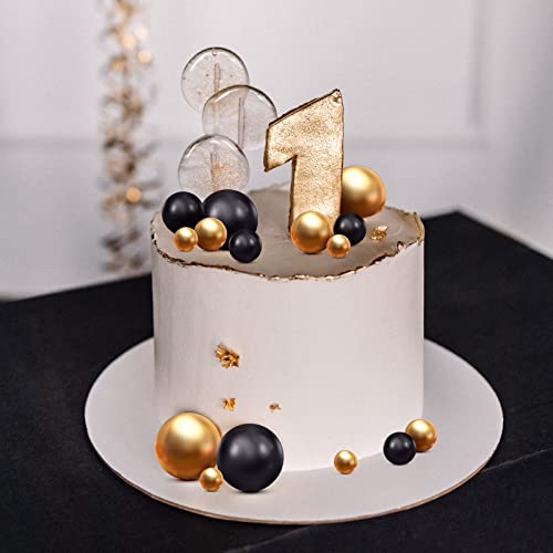 60 Pcs Ball Cake Topper Mini Balloon, Black, White and Gold Cake