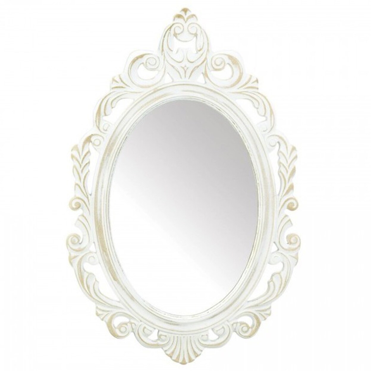 Accent Plus Home Decorative Distressed Vintage-Look Ornate White Mirror
