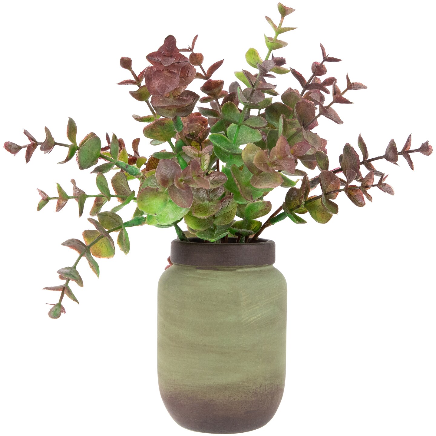 Northlight Real Touch&#x2122; Two-Toned Spring Eucalyptus Leaves Artificial Plant in Ceramic Pot 10&#x22;