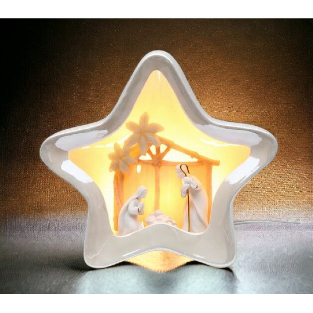 kevinsgiftshoppe Ceramic Star Shape Nativity Night Light Home Decor Religious Decor Religious Gift Church Decor
