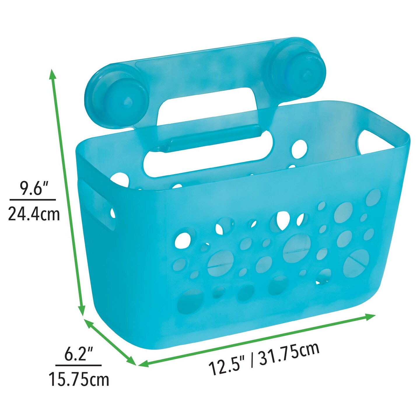 mDesign Kids Suction Wall Mounted Storage Basket for Bathroom, Small - Aqua Blue