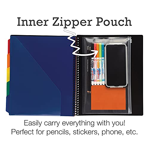 2 Pack 10 Pocket Spiral Project Organizer - Includes 5 Dividers, Customizable Front Cover, and Erasable Write-On Tabs in Assorted Colors