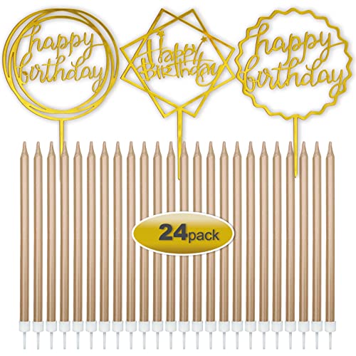 Comluge 24Pcs Rose Gold Extra Tall Long Thin Happy Birthday