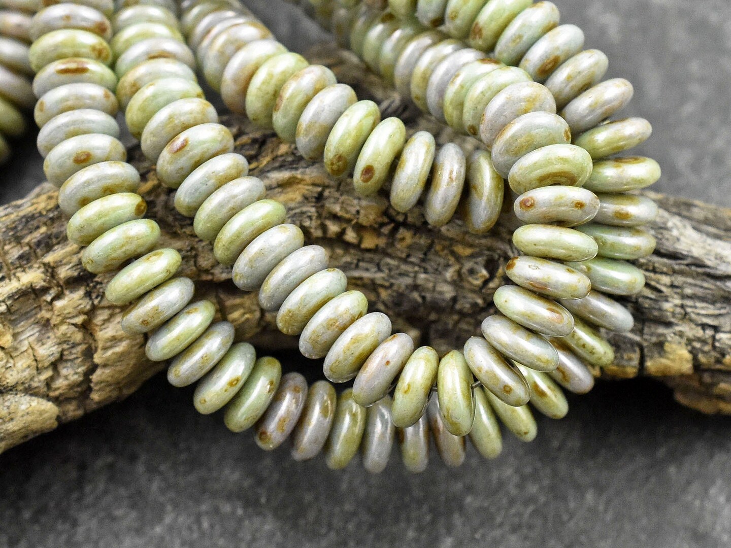 *50* 6x2mm Sage Green Luster Picasso Smooth Rondelle Beads