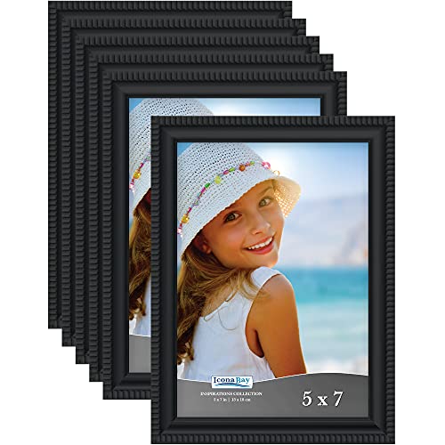 Icona Bay 5x7 Mat to 4x6 Black Solid One-Piece Wood Composite Picture Frame, Modern Farmhouse, Sunrise Collection
