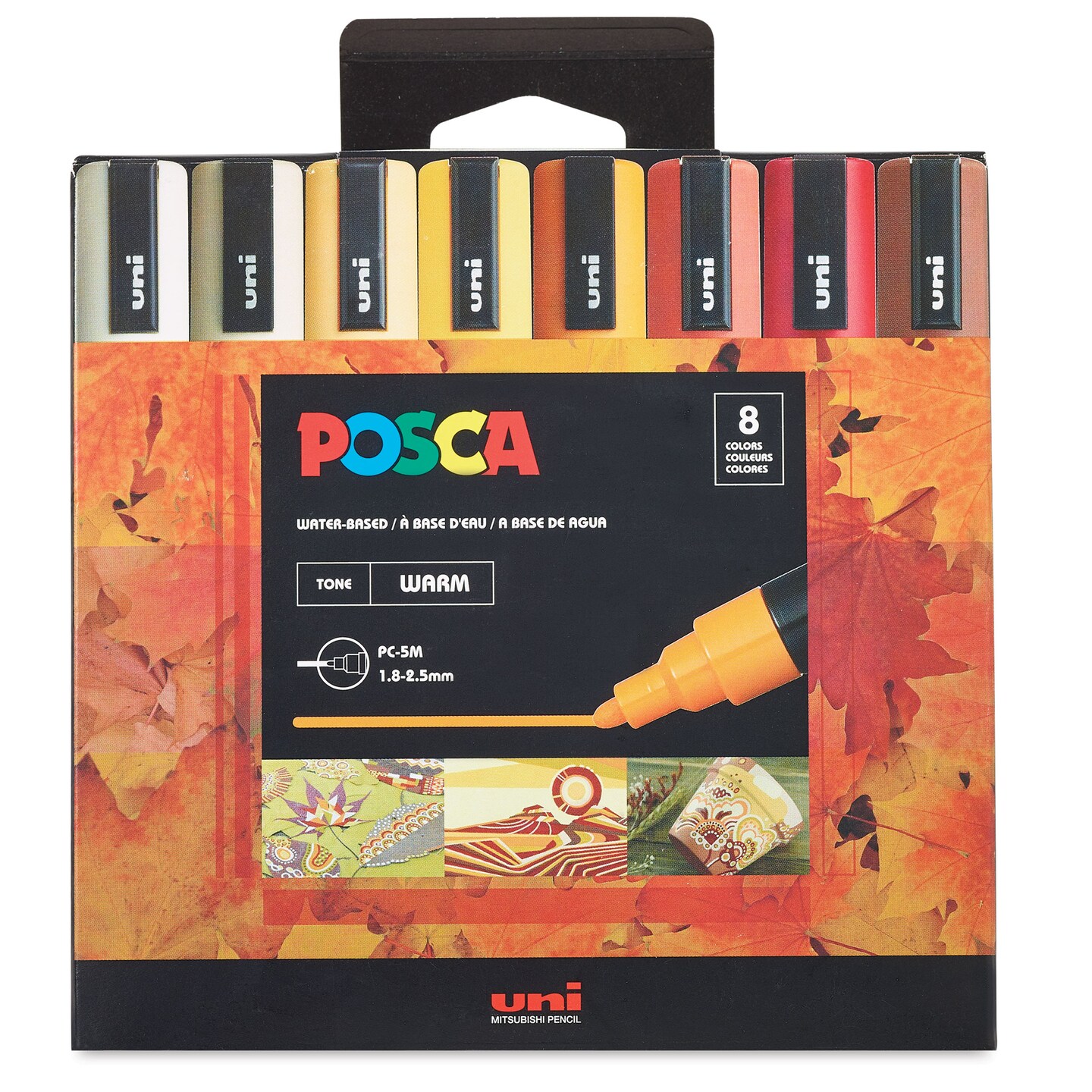 Uni Posca Paint Markers - Warm Tone Colors, Set of 8, Medium Tip, 2.5 mm