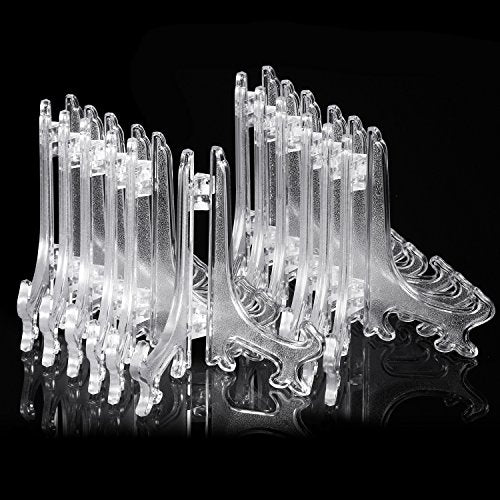 24 Pieces Plastic Easel Plate Display Stands Holders Picture Easel at Weddings, Home Decoration (Clear, 4 Inch)