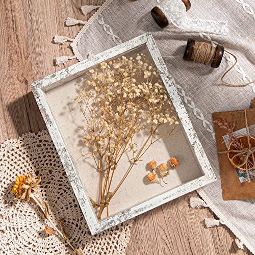 Califortree 8x10 Shadow Box Frame with Linen Back - Sturdy Rustic Memory Display Case of Flower, Pictures, Medals and More, Distressed White