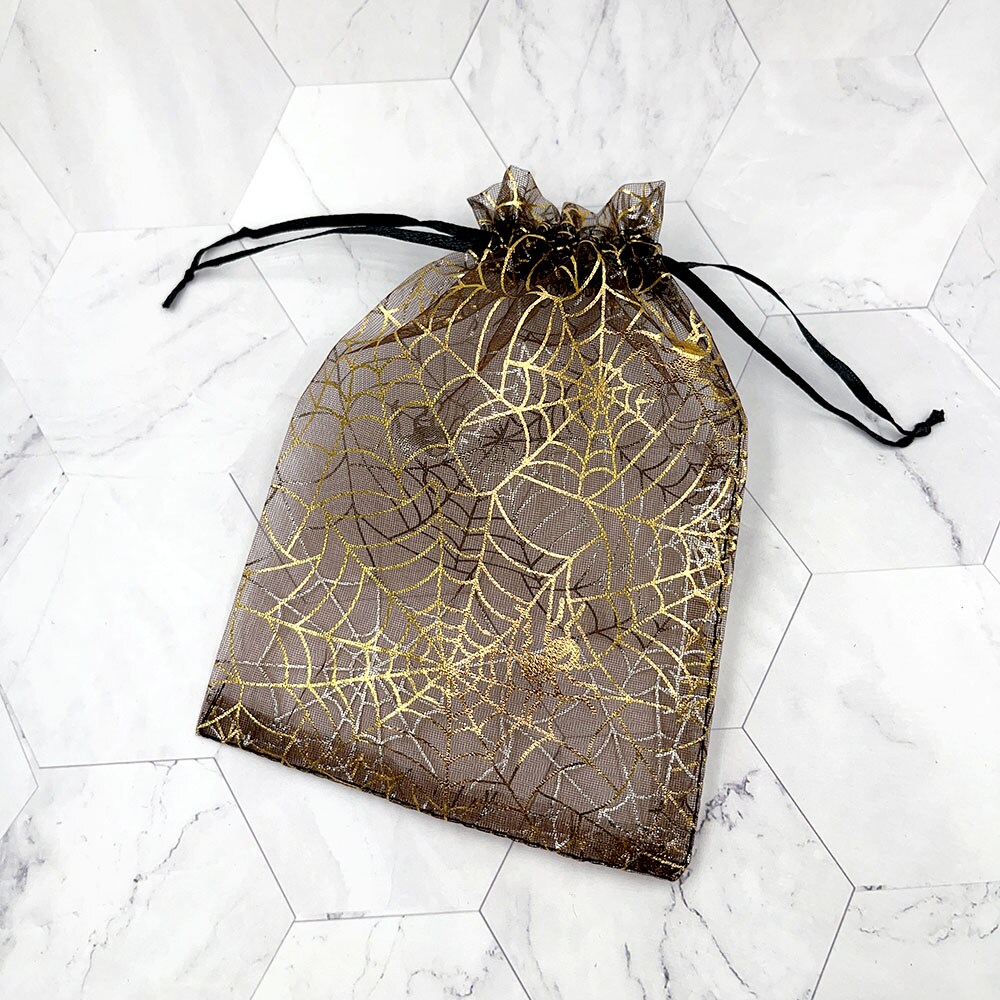 Designer&#x2019;s Shop Halloween organza bags with Spider Web prints Drawstring bags 5-1/4&#x201D; x 6-3/4&#x201D; packed of 30 bags