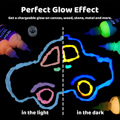 Glow in The Dark Paint, Glow Paint Set of 12 Bright Colors 30ml/1oz, Acrylic Glow in The Dark Paint Perfect for Art Painting, DIY projects, Halloween and Christmas Decorations, Rich Pigments for Adults, Artists and Students