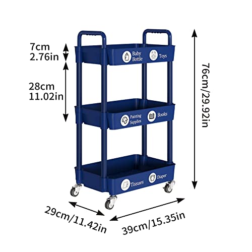 Laiensia 3-Tier Storage Cart,Multifunction Kitchen Storage Organizer,Mobile  Shelving Unit Utility Rolling Cart with Lockable Wheels for