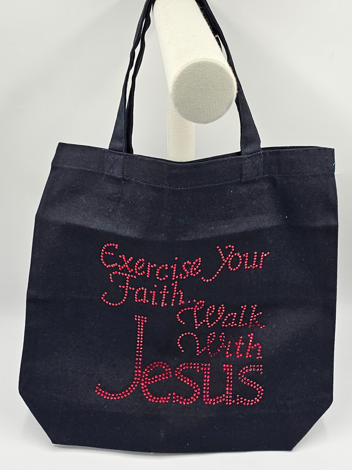 Faith Collection Exercise Your Faith Black Tote Bag with Rhinestone