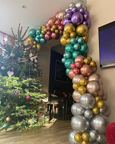 100 Pack 12 Inch Metallic Chrome Latex Balloons - Assorted Colors for Birthday, Baby Shower, and Wedding Decorations