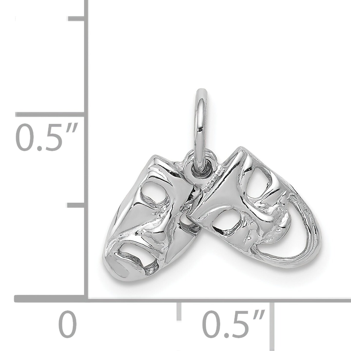 14K White Gold Comedy Tragedy Charm Drama Mask Jewelry 21mm x 12mm
