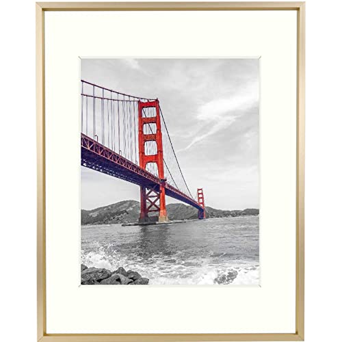 Frametory, 11x14 Aluminum Photo Frame with Ivory Color Mat for 8x10