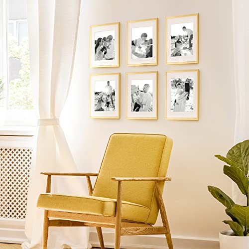 11x14 Picture Frame Set of 5, Display Pictures 8x10 with Mat or 11x14 Without Mat,Wall Gallery Photo Frames, Gold