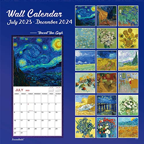 2023-2024 Wall Calendar - Calendar 2023-2024, 18-Month Monthly Wall Calendar 2023-2024, 2023-2024 Calendar from Jul. 2023 - Dec. 2024, 12&#x22; x 24&#x22; (Open), Unruled Blocks with Thick Paper - Art Paintings