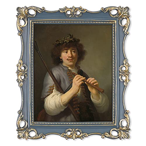 SIMON&#x27;S SHOP 8x10 Picture Frame Antique Frame 8x10 Vintage Photo Frames 10 x 8 in Blue with Gold Trim, Wall and Tabletop Picture Frames