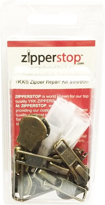 YKK Zipper Repair Kit Solution 8 Sets Assorted 4 of #5, 2 of #7 and 2 of #10 Included Top & Bottom Stops Made in USA Antique Auto Lock Sliders, Black