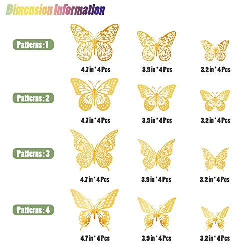 SAOROPEB 3D Butterfly Wall Decor 48 Pcs 4 Styles 3 Sizes, Butterfly Bi