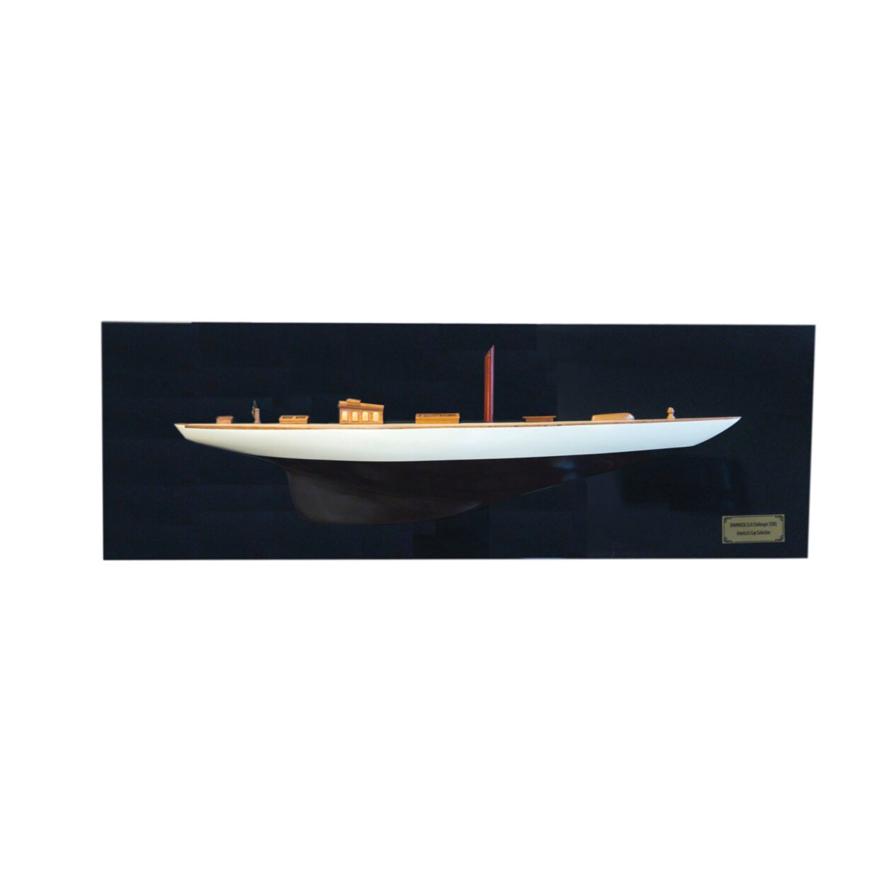 Old Modern Handicrafts   Shamrock Brown - White Painted Half-Hull Model Boat Yacht Handmade