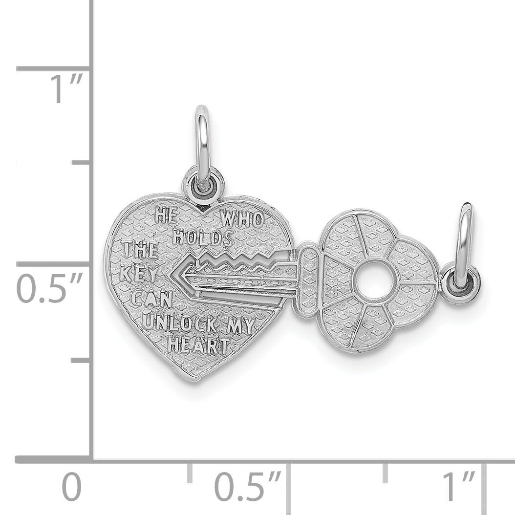 14K White Gold Key &#x26; Heart Break Apart Charm Jewelry 18mm x 23mm