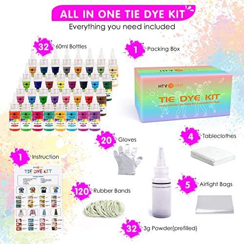 Tie Dye Kit - 32 Vibrant Colors Pre-Filled Bottles Tyedyedye Kit, Permanent Non-Toxic for Large Groups Kids Adults,Tye Fabric Textile Handmade Party(Just Add Water)
