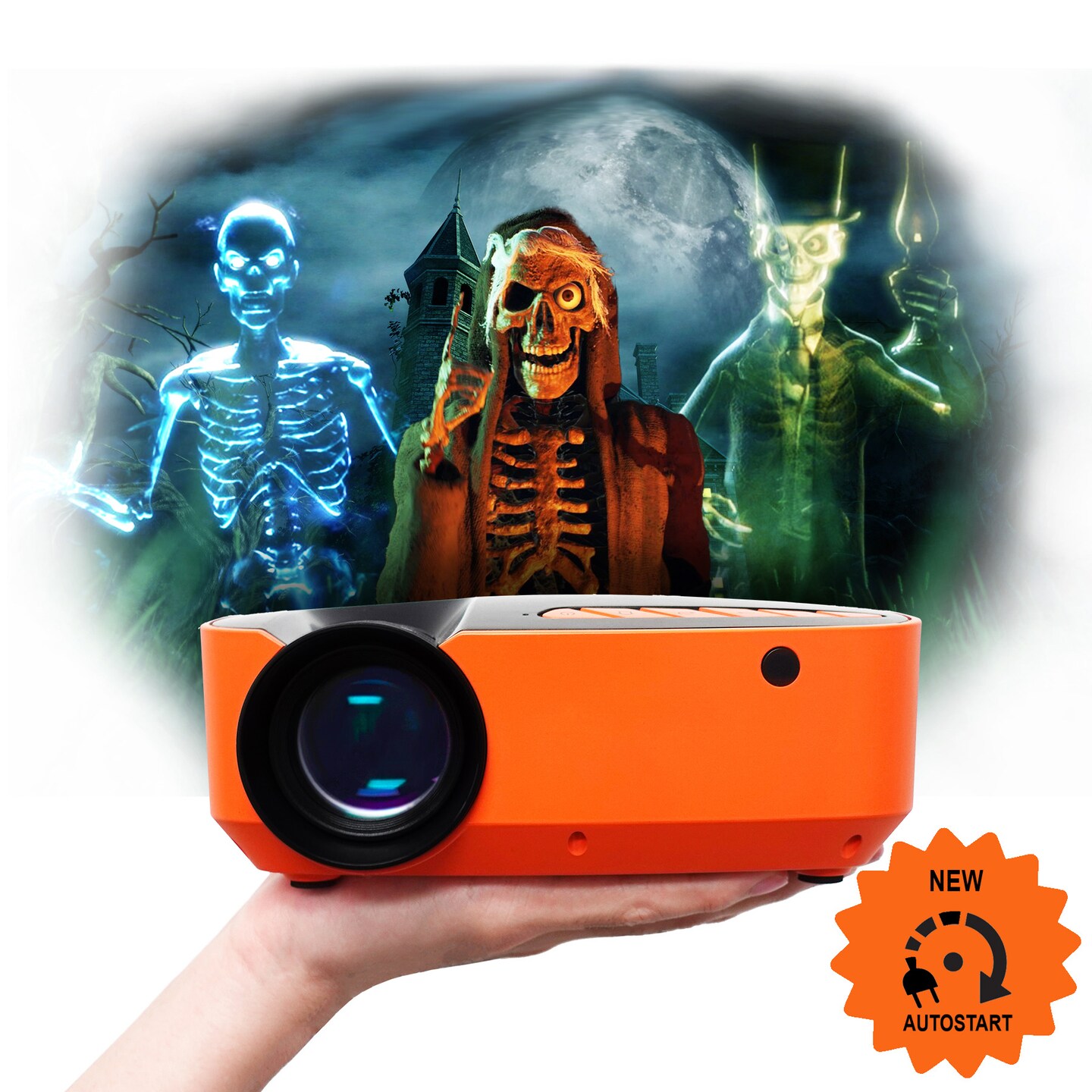 AAXA HP3 Halloween Projector (2023 Upgraded) for Haunted Windows, Auto-Start, Holographic Projections, HD 1080p Support LED Portable Projector with 8 Pre-Loaded Hologram Movies, Built-in Speaker