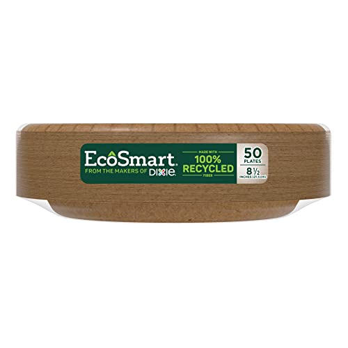 EcoSmart from The Makers of Dixie 100% Recycled Fiber Paper Plates, 8.5in Lunch or Light Dinner Size Disposable, 50 Eco-Friendly Plates