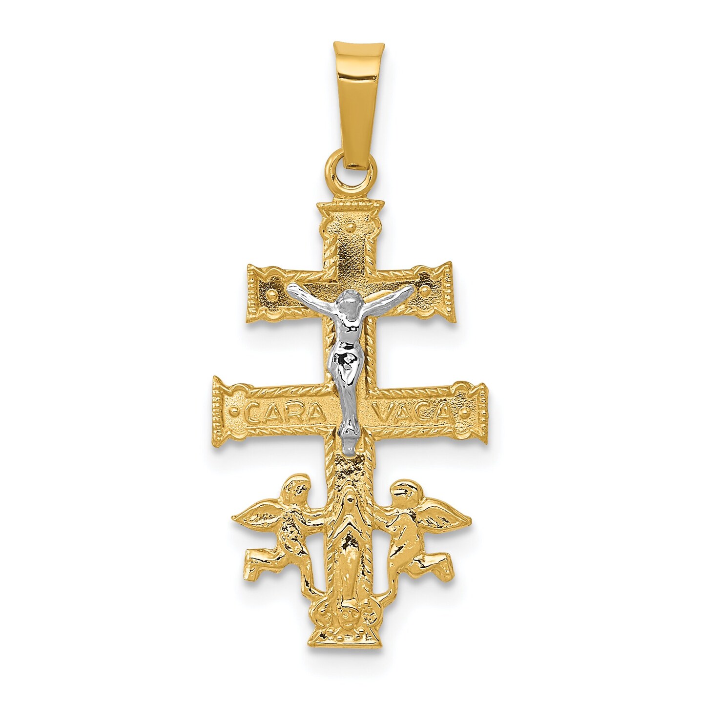 14K Two Tone Gold Caravaca Cross Pendant Charm Jewelry 28 X 12mm