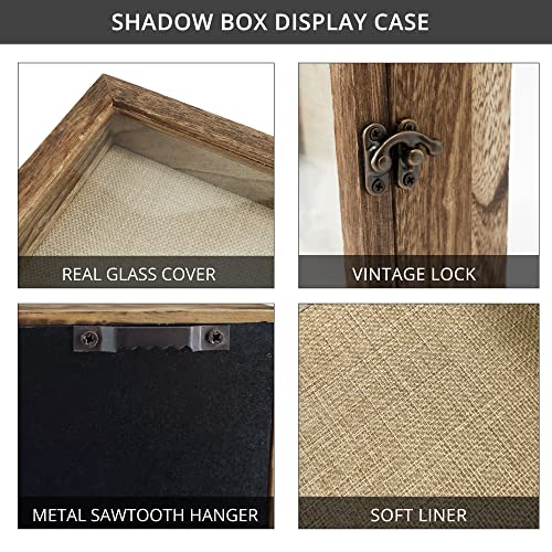 GraduationMall 8x8 Shadow Box Frame Solid Wood Glass Door Display Case with Linen Back and 6 Stick Pins,1.5 inches Interior Depth,Ideal for Memorabilia Pictures Flowers Medals Tickets