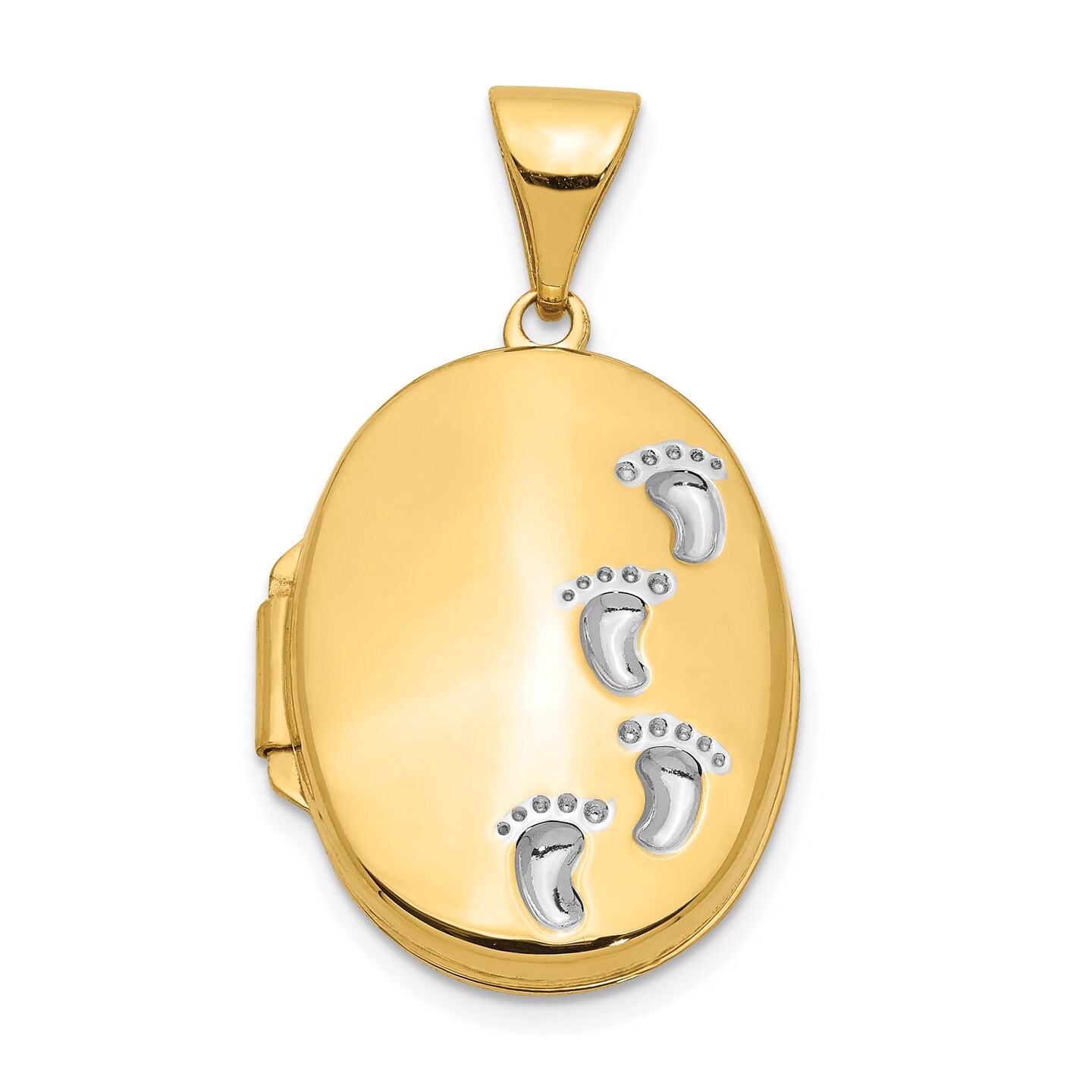 14K Yellow Gold Lords Footprints Locket Pendant Jewelry 22.6mm x 13.8mm