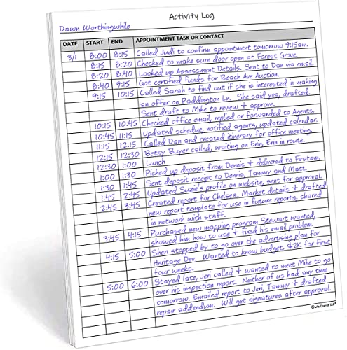 Activity Log Notepad, 50 Page Planner Pad to List a Task, Action or Contact. A Versatile Work Tool to Track Time &#x26; Organize Office Productivity. 8.5 X 11, A4 Sheets.