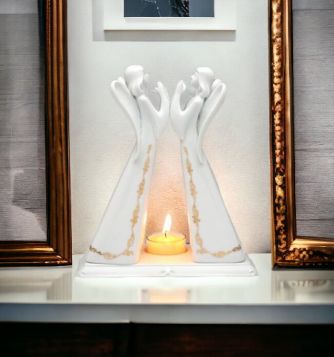 Ceramic 2 Angels Tea Lite Candle Holder, Home D&#xE9;cor, Religious D&#xE9;cor, Religious Gift, Church D&#xE9;cor, Baptism Gift