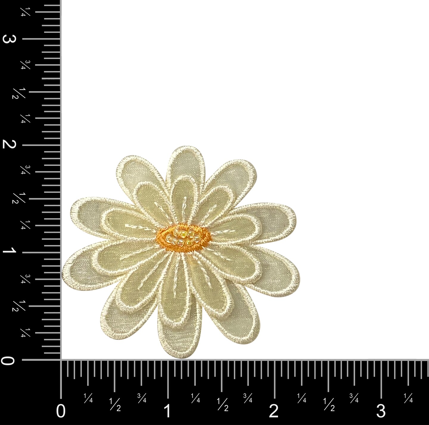Pale Yellow Organza Flower, 3D, Beaded, Embroidered, Iron on Patch
