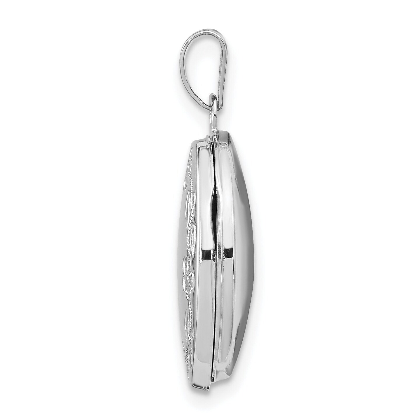 14K White Gold 17mm Oval Leaf Floral Hand Engraved Jewelry Pendant Charm Locket