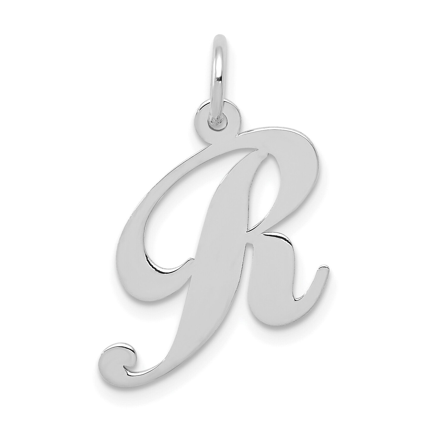 14K White Gold Medium Fancy Script Initial R Charm Jewerly 20mm x 14mm