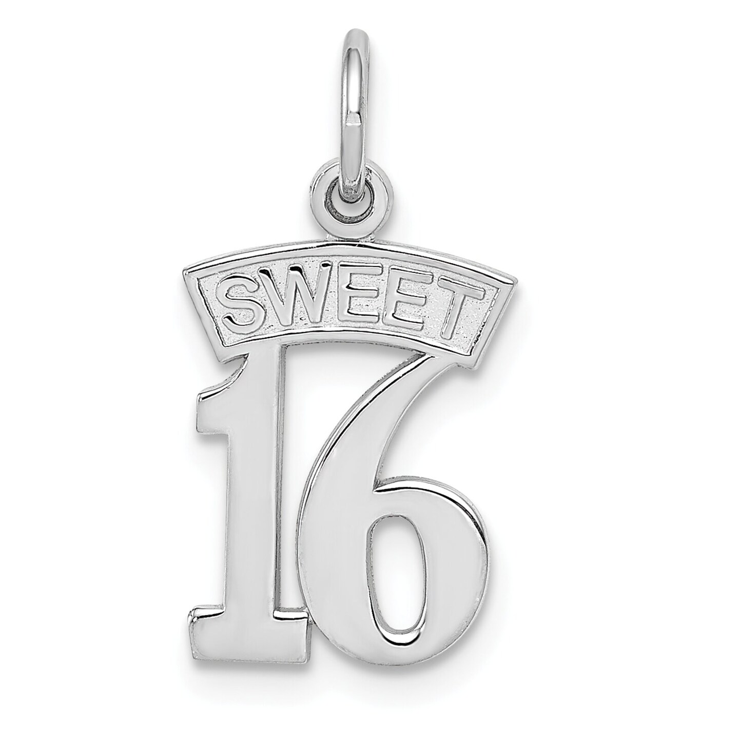 14K White Gold Sweet 16 Charm Birthday Jewelry Pendant! 20mm x 11mm