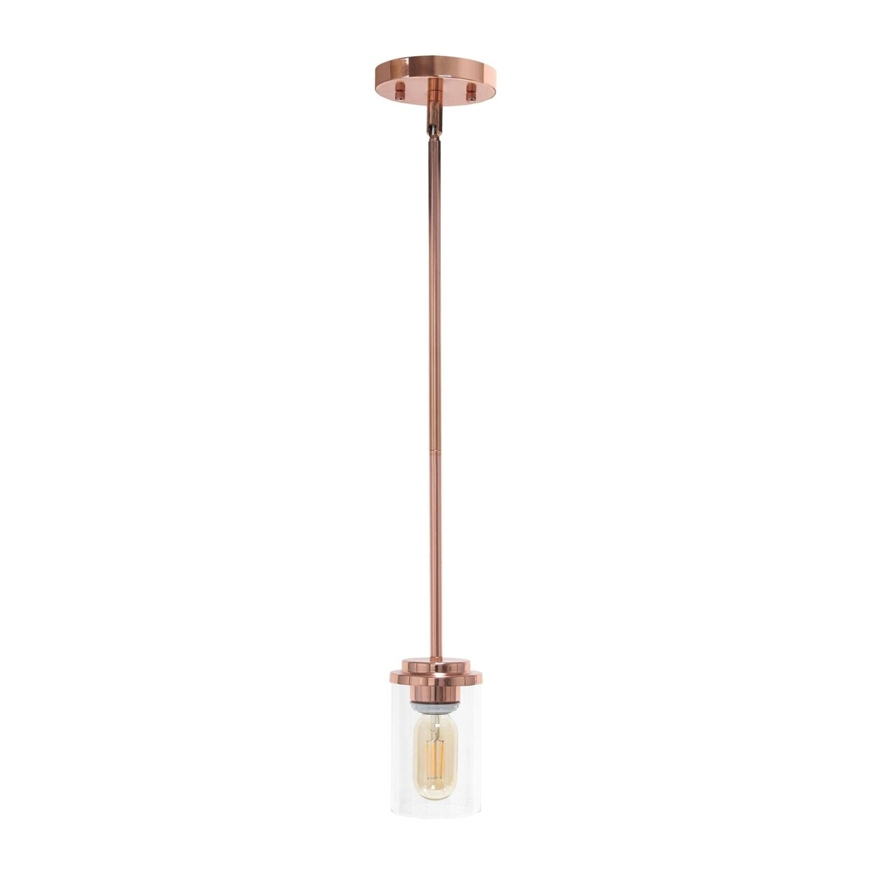 Elegant Designs 5.75&#x22; Essential Modern Farmhouse Adjustable 1-Light Cylindrical Clear Glass Hanging Ceiling Pendant, Rose Gold