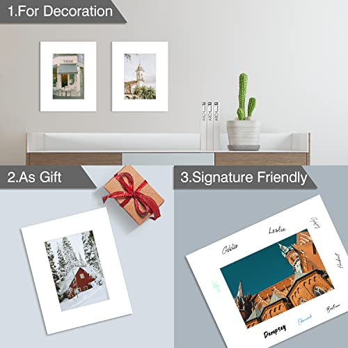 Art Pack of 10, Acid-Free White Pre-Cut 8x10 Picture Mat for 5x7 Photo with White Core Bevel Cut Frame Mattes