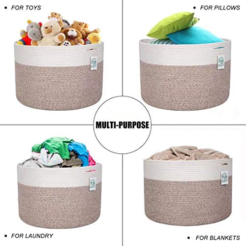 MINTWOOD Design Extra Large 22 x14 Inches Decorative Woven Cotton Rope Basket, Laundry Basket, Blanket Basket, Dog Toy Storage Baskets Bin, Laundry Hamper, Towel Basket, Light Brown