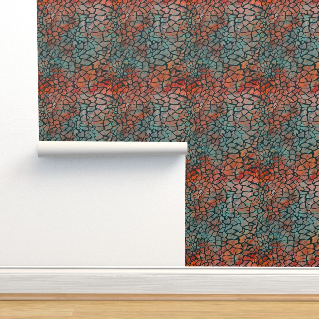Animal Print Crocodile Alligator Whimsical Green Teal Red Orange Swamp Chic Custom Removable Wallpaper by Spoonflower Peel & Stick Wallpaper 2FT Wide