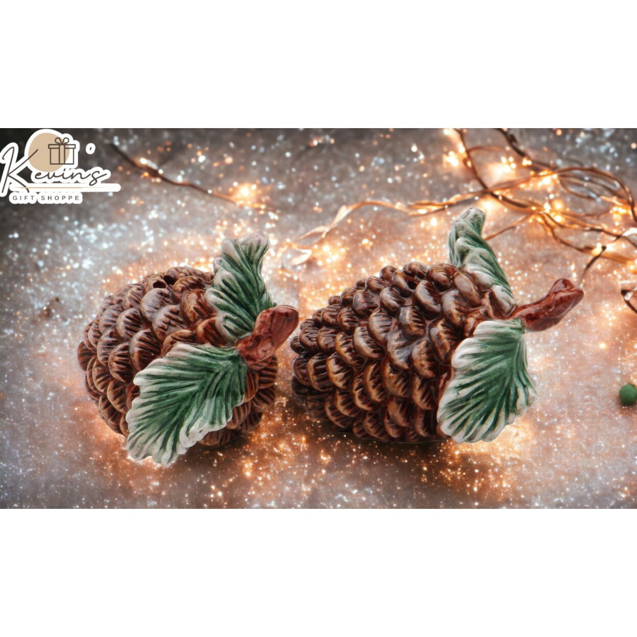 kevinsgiftshoppe Ceramic Christmas Pine Cone Salt and Pepper Shakers Home Decor   Kitchen Decor Christmas Decor