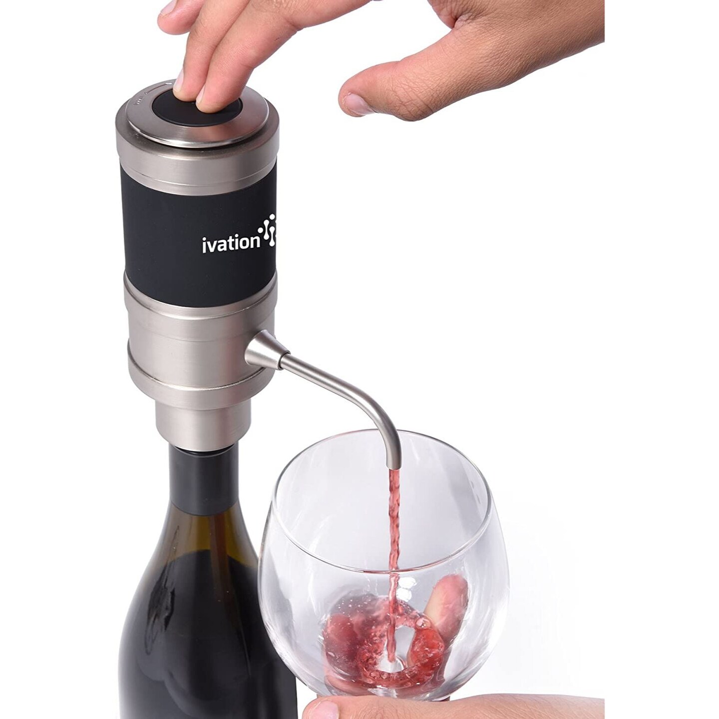 Ivation Wine Aerator and Dispenser Spout, Stainless Steel Electric Wine Pourer and Stopper