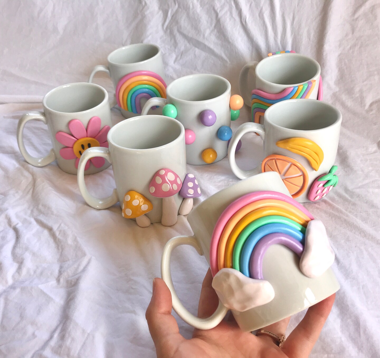 Colorful 3d Coffee Mug, Handmade Ceramic Mug, Rainbow Mug, Modern happy coffee lover gift, Mushroom Mug, Cute Coffee Mugs, Ceramic Mug 208371211463786496